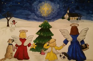The last time I didn't send a photo Christmas card was 2000, when I painted one (back when a stayed home all day and did stuff like this to keep from going bonkers).